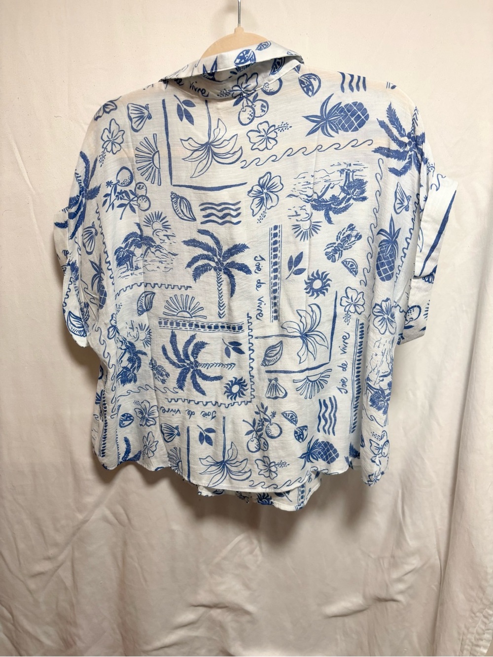 Zac & Rachel White linen blend Shirt with Blue Tropical Print XL - Picture 3 of 8